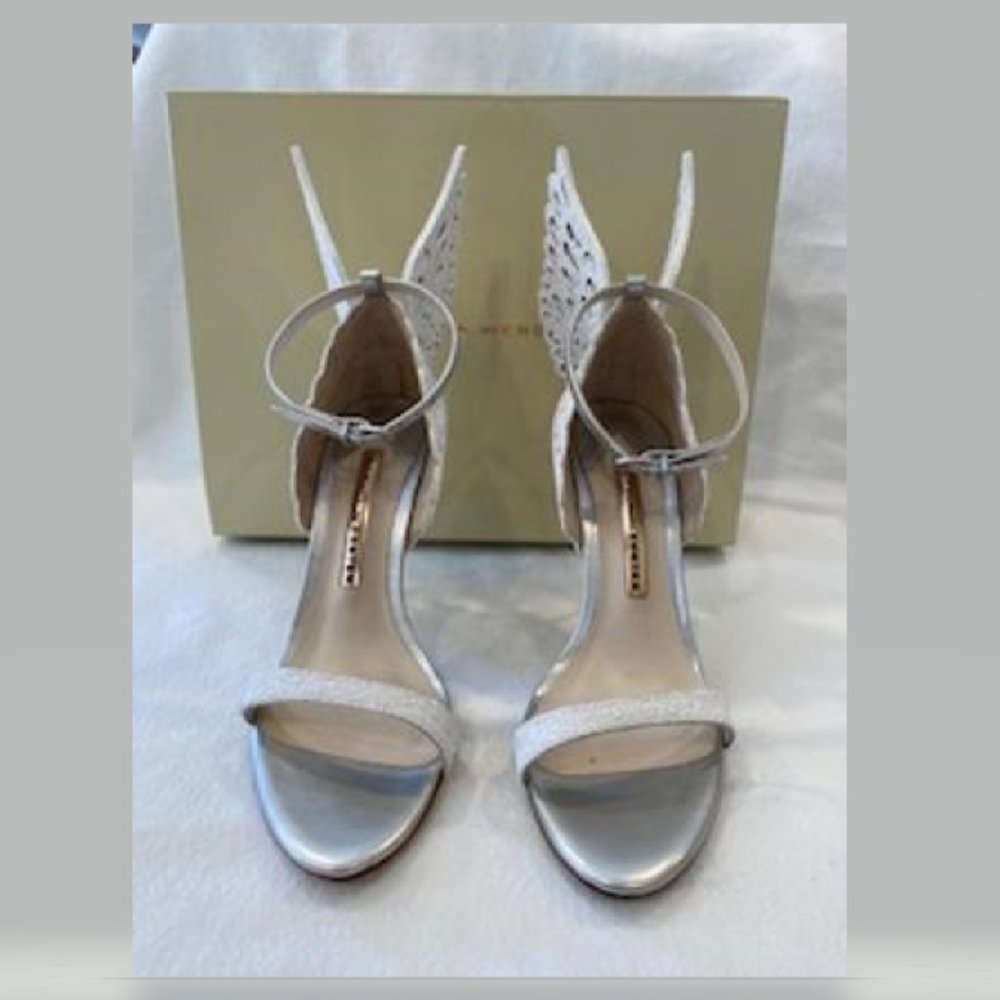 SOPHIA WEBSTER SILVER GLITTER WINGS HIGH HEELS